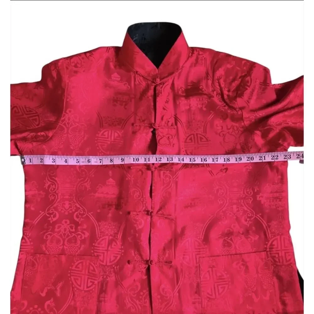 VTG Reversible Chinese Silk Jacket Mandarin Collar Frog Closure No Tag Fit XL